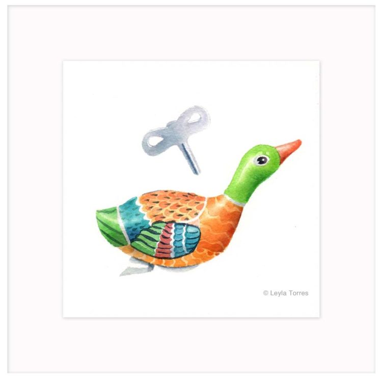 Wind-up Tin Duck -Watercolor Art