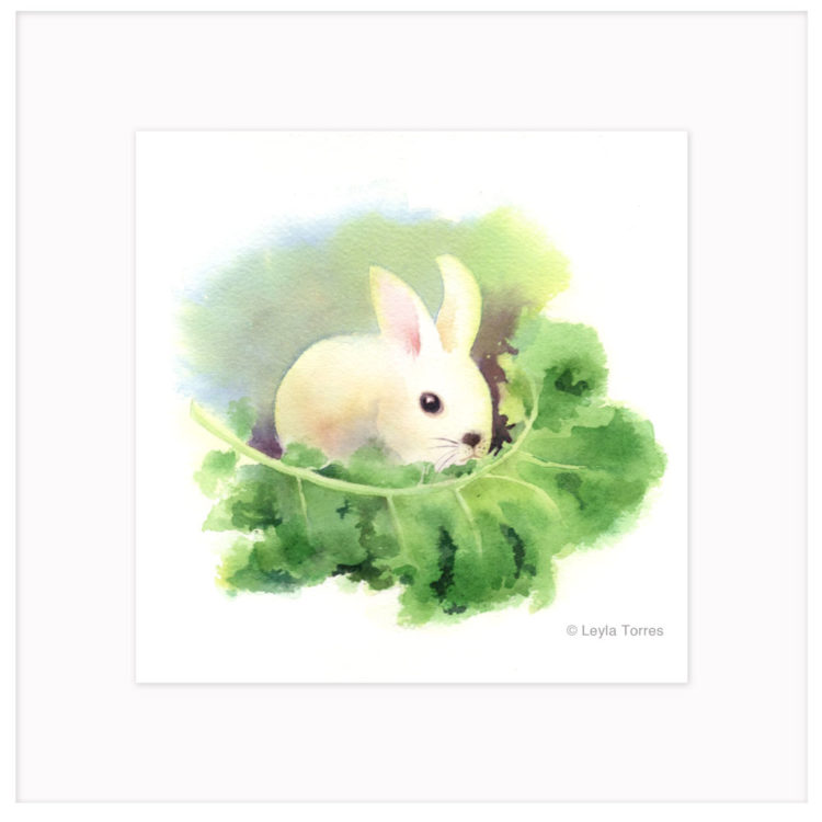 Rabbit and Kale Watercolor Art